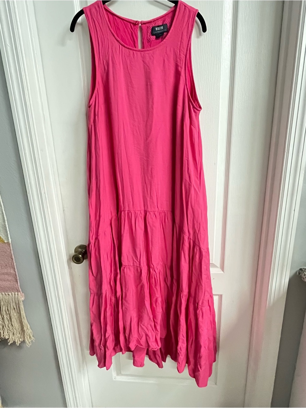 Maeve Bright Pink Sleeveless Tiered Maxi Dress